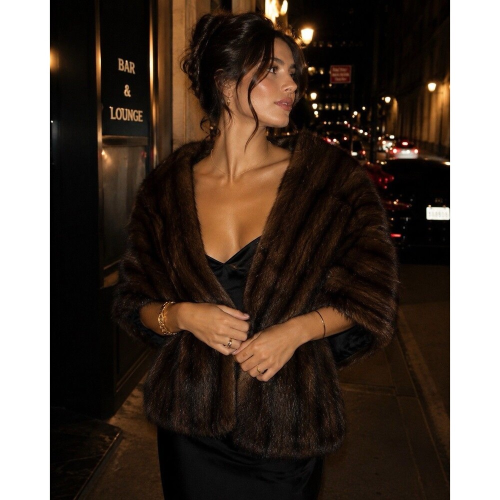 Vintage 1960s Dark Genuine Mink Fur Stole Wrap De Paris Fur Mobwives Luxury Boss